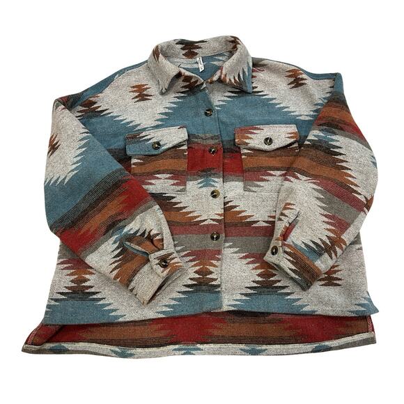 ePretty Chicago Aztec Overshirt Shirt Womens Size L Multicolor Blanket Relaxed - Picture 3 of 8